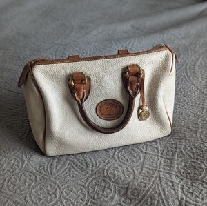 Dooney & Bourke Pebble Leather Cream Satchel with Brown Leather Accents
